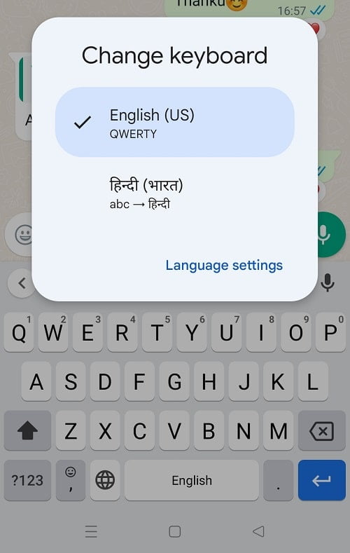 Change keyboard to Hindi